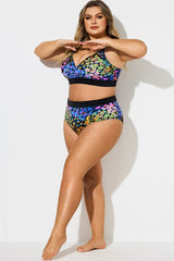 Neon Leopard Print Colorblock Mid Waist Brief