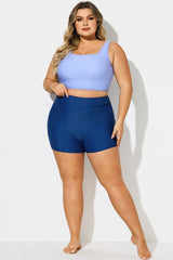 Navy Solid High Waisted Women Boy Short