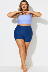 Navy Solid High Waisted Women Boy Short