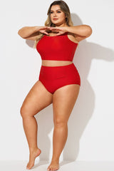 Red Elegant High Waist Brief For Lady