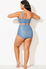 Elegant Blue Floral High Waist Bikini Bottom for Lady