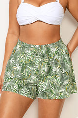 Plus Size Green White Palm Women Swim Bottoms