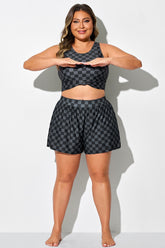 Black Check Quick-Dry Swim Bottom With Pockets