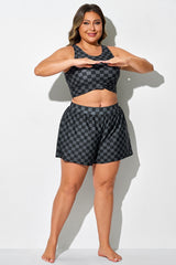 Black Check Quick-Dry Swim Bottom With Pockets