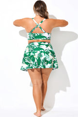 Green Leaf High Waist Swim Skirt With Brief