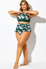Green Floral Print Drawstring Ruched Bikini Bottom
