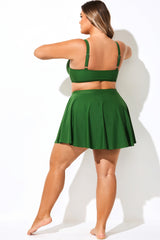 High Waist Green Skirt With Brief For Lady