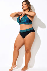 Blue Ombre Lace Print Full Coverage Bikini Bottom