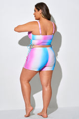 Plus Size Colorful Printed High Waist Slimming Bikini Bottom