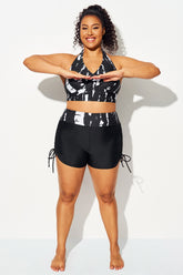 Plus Size Colorblock Women Mid Waist Shorts