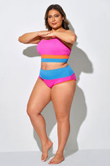 Plus Size Colorblock High Waist Casual Bottom