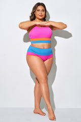 Plus Size Colorblock High Waist Casual Bottom