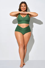 Green Front Crossover High Waist Swim Brief