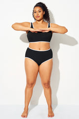 Black High Waist Bikini Bottom With White Trim