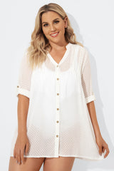 White Button Up Cover Up Shirt with Pockets