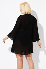 Black Ruffle Hem V-neck Tunic Cover Up