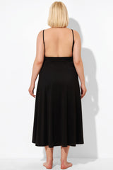 Black Backless Spaghetti Strap Long Cover Up