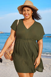 Dark Green V Neck Elastic Waisted Cover Up