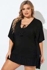 Ruffle Hem Tassel Tie Detail Cover Up Tunic