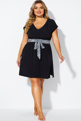 Black V-neck Side Slit Tunic Cover Up