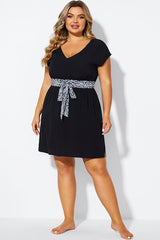 Black V-neck Side Slit Tunic Cover Up