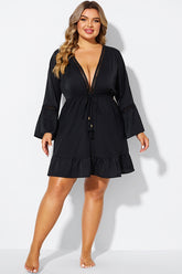 Black Low Neck & Tassel V-Neck Cover Up Tunic