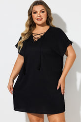 Black V-Neck Lace Up Cover Up Dress