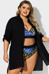 Black Button Front Swim Shirt Cover Up