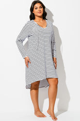 Black & White Striped Cover Up Hoodie Dress