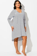 Black & White Striped Cover Up Hoodie Dress
