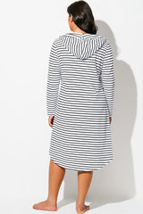 Black & White Striped Cover Up Hoodie Dress