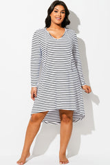 Black & White Striped Cover Up Hoodie Dress