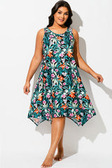Floral Print Round Neck Sharktail Beach Cover Up