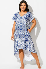 V-Neck High Low Geometric Cover Up