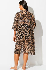 Plus Size Leopard Print Kimono Cover Up