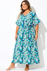 Teal Psychedelic Floral Cover Up Dress