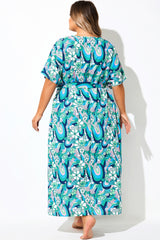 Teal Psychedelic Floral Cover Up Dress