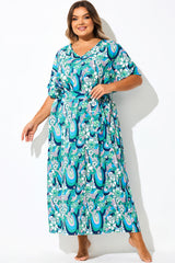 Teal Psychedelic Floral Cover Up Dress