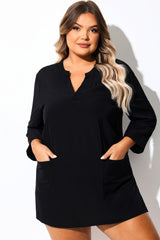Solid Black Pullover Tunic Swimsuit Cover Up