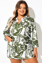 Green Leaf Print Pullover Tunic Cover Up