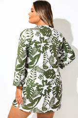 Green Leaf Print Pullover Tunic Cover Up