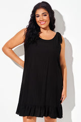 Black Open-Back Ruffle Sleeveless Cover Up