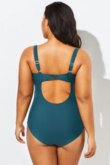 Green Modest Cut-out One Piece Swimsuit For Lady