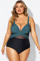 V-Neck Colorblock Tummy Control One Piece Swimsuit