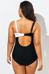 Black & White Cut Out Underwire One Piece Swimsuit