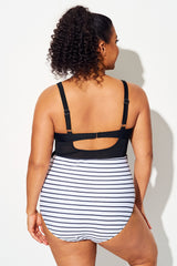 Striped Cut Out Mesh Underwire One Piece Swimsuit