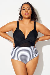 Striped Cut Out Mesh Underwire One Piece Swimsuit