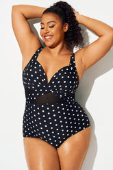 Polka Dot V-Neck Cutout One Piece Swimsuit
