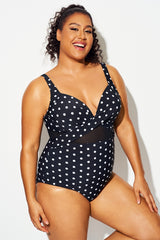 Polka Dot V-Neck Cutout One Piece Swimsuit