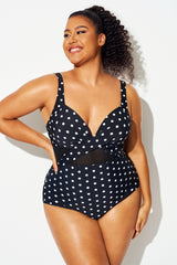 Polka Dot V-Neck Cutout One Piece Swimsuit